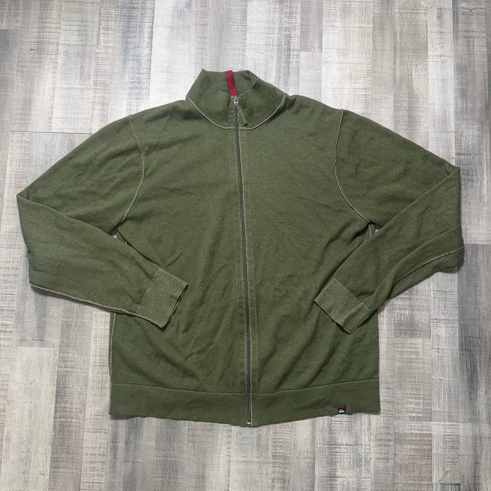 VTG Y2K Quicksilver Zip Up Stand Up Collar Green Men's Medium Cotton Lightweight